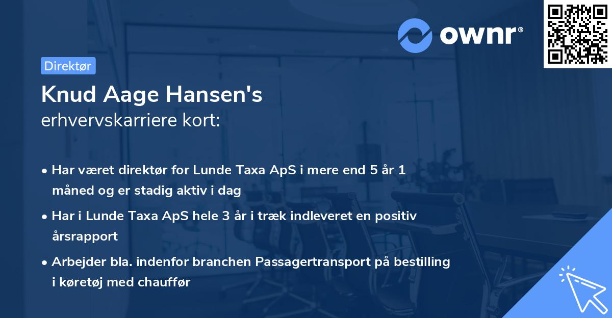 Knud Aage Hansen's erhvervskarriere kort