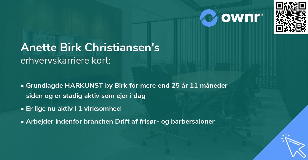 Anette Birk Christiansen's erhvervskarriere kort
