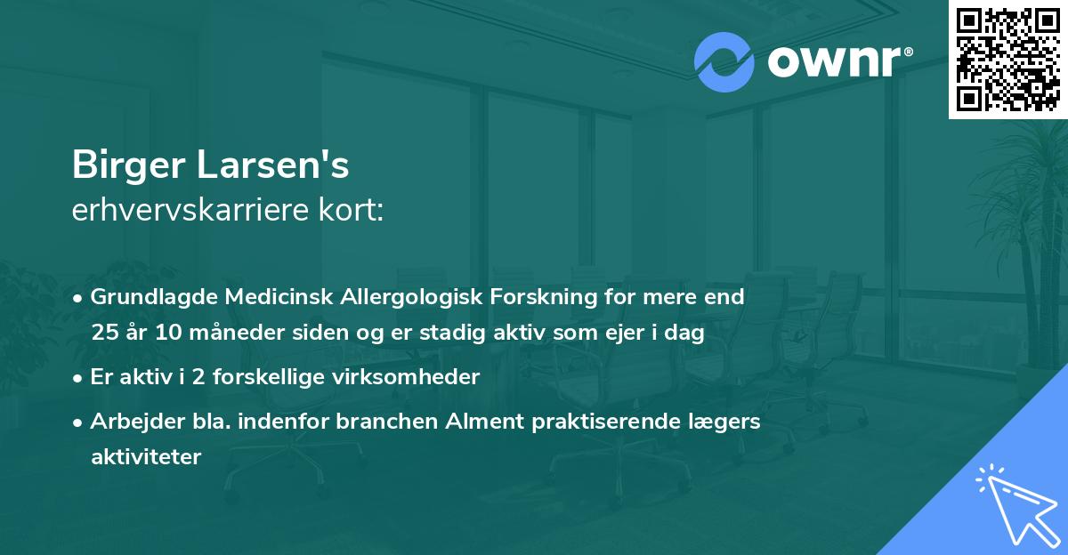 Birger Larsen's erhvervskarriere kort