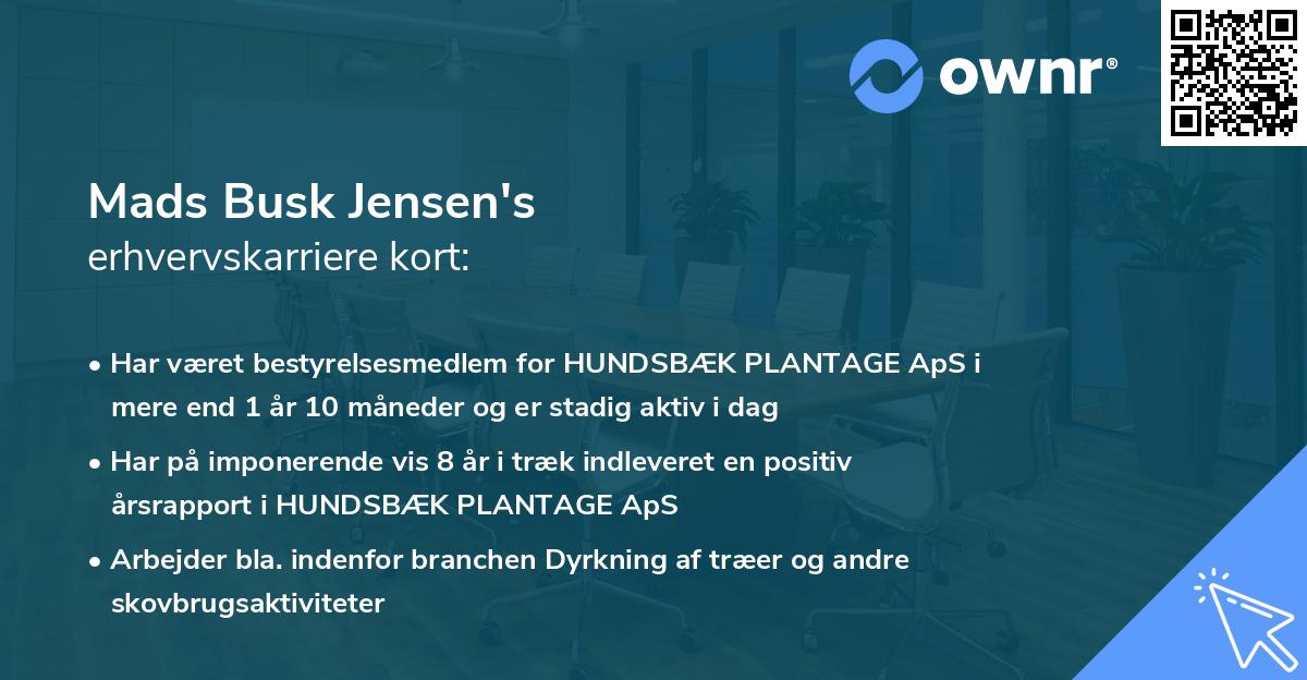 Mads Busk Jensen's erhvervskarriere kort