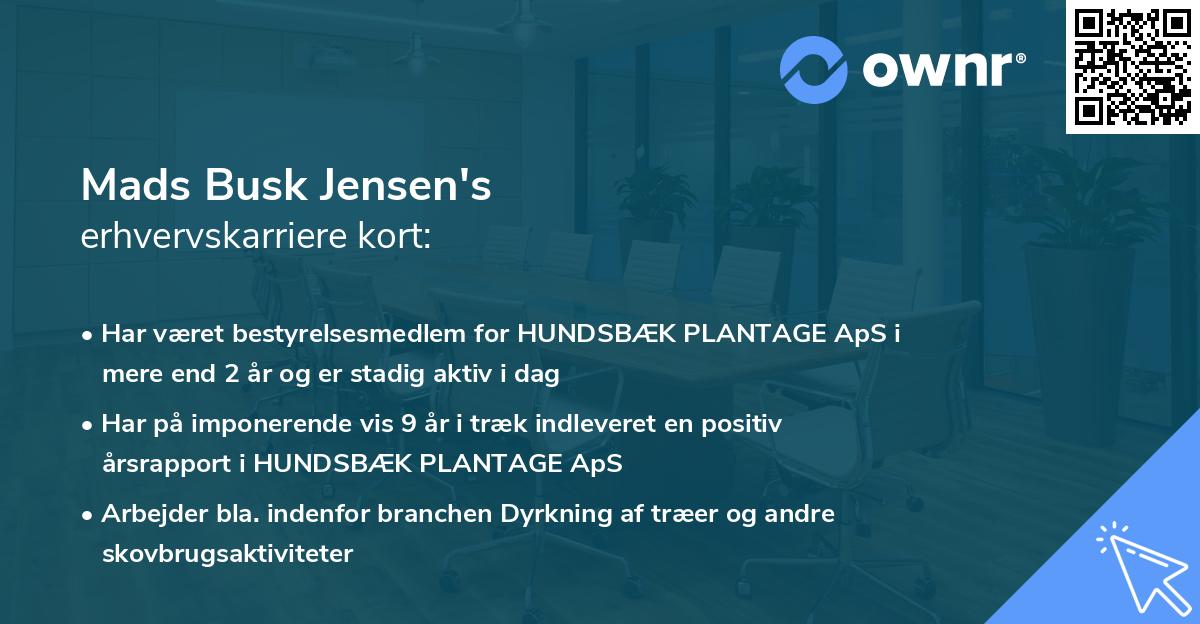Mads Busk Jensen's erhvervskarriere kort