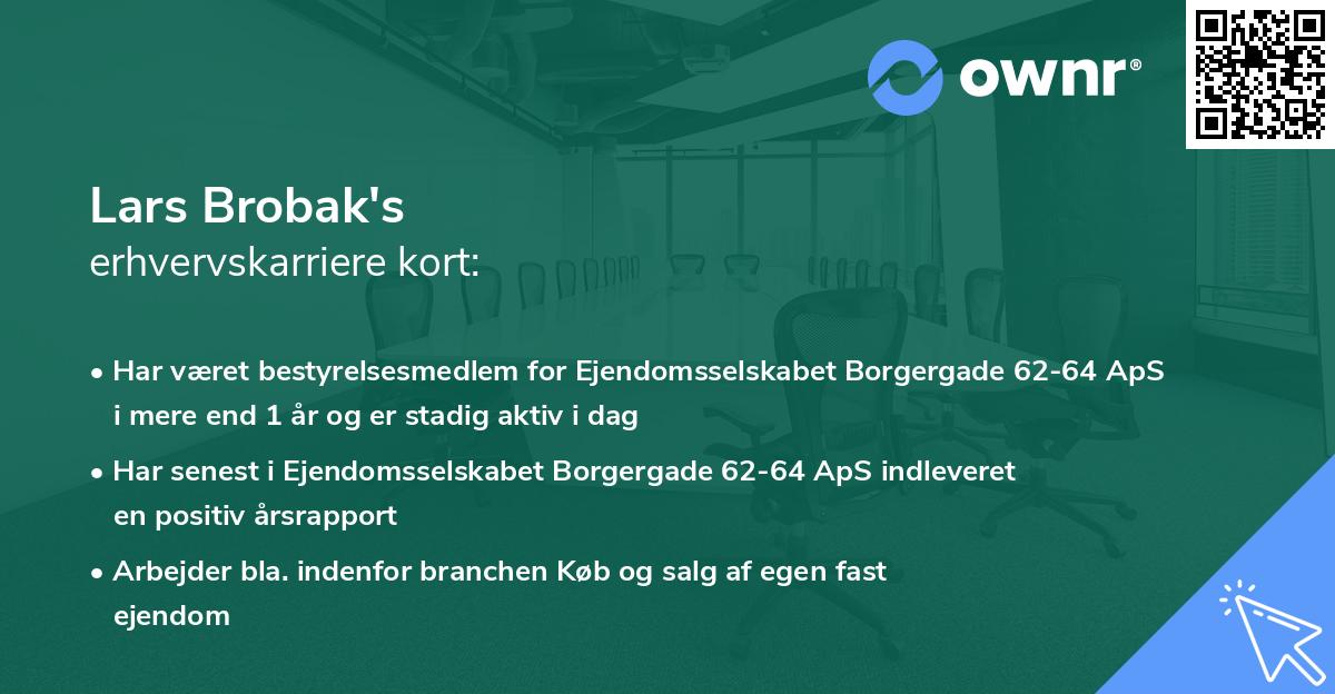 Lars Brobak's erhvervskarriere kort