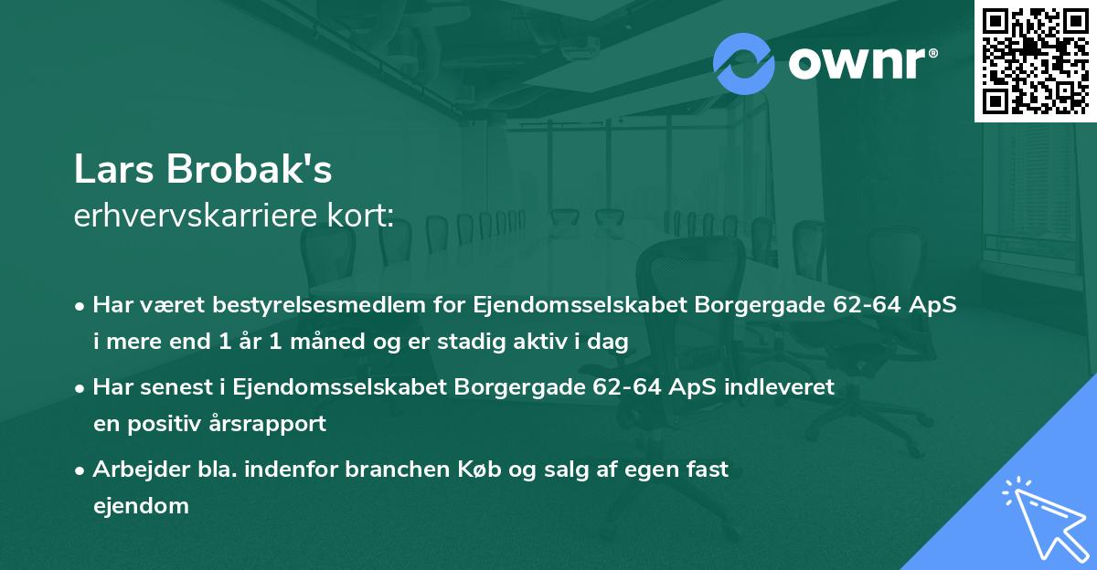 Lars Brobak's erhvervskarriere kort