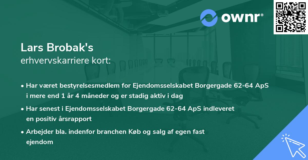 Lars Brobak's erhvervskarriere kort