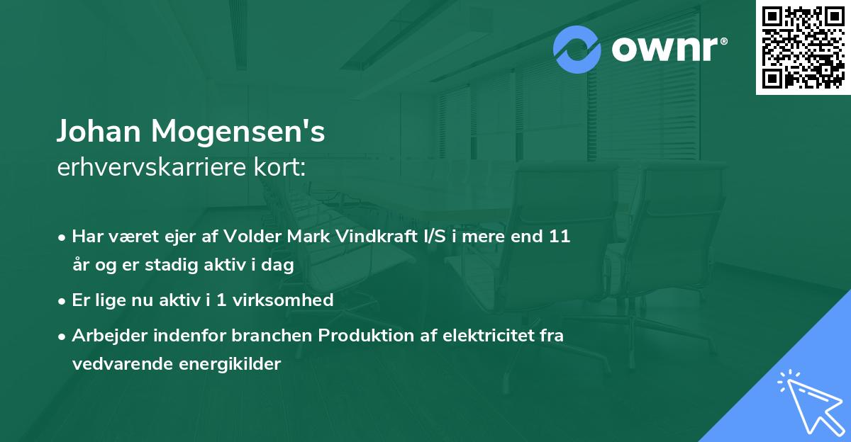 Johan Mogensen's erhvervskarriere kort