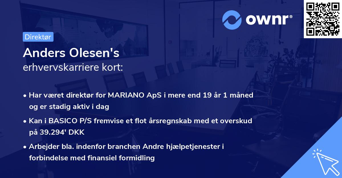 Anders Olesen's erhvervskarriere kort