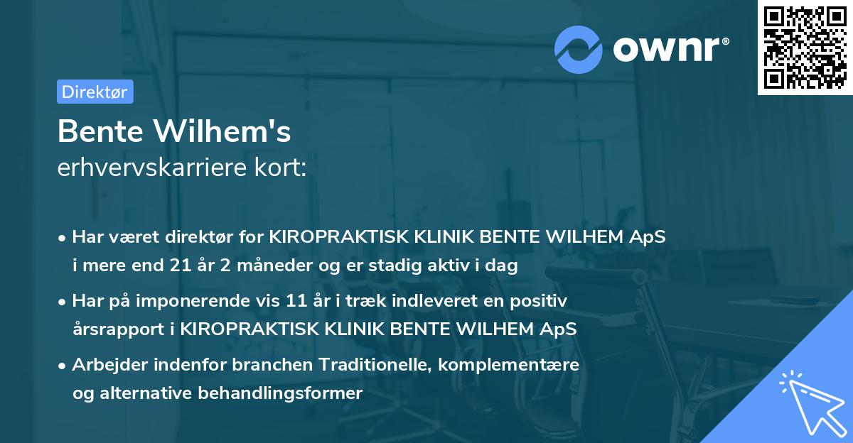 Bente Wilhem's erhvervskarriere kort