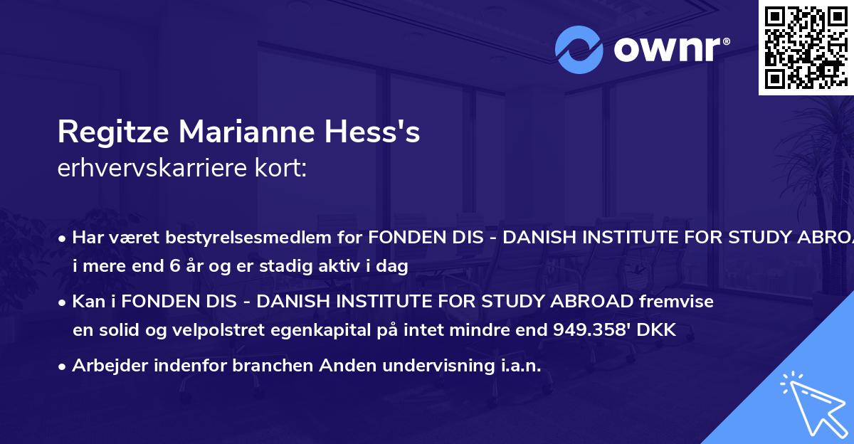 Regitze Marianne Hess's erhvervskarriere kort