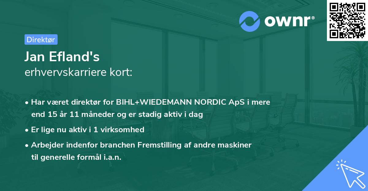 Jan Efland's erhvervskarriere kort