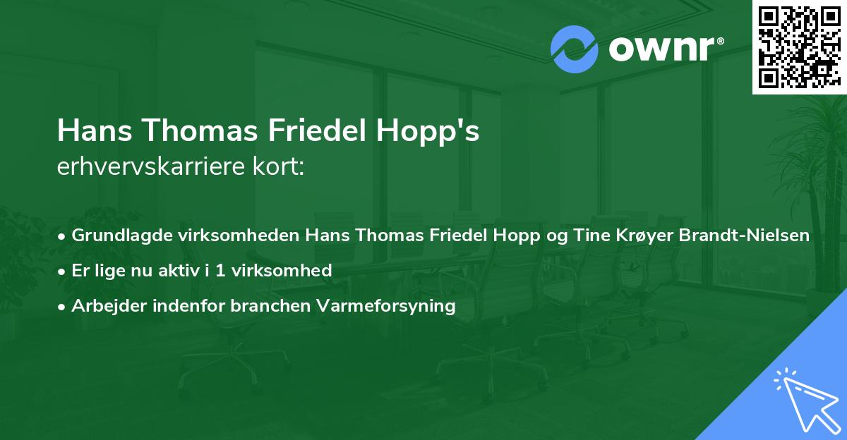 Hans Thomas Friedel Hopp's erhvervskarriere kort