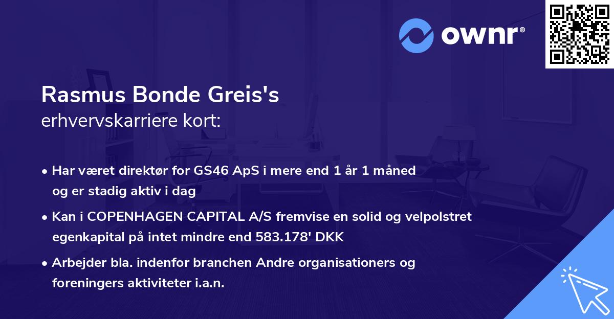 Rasmus Bonde Greis's erhvervskarriere kort