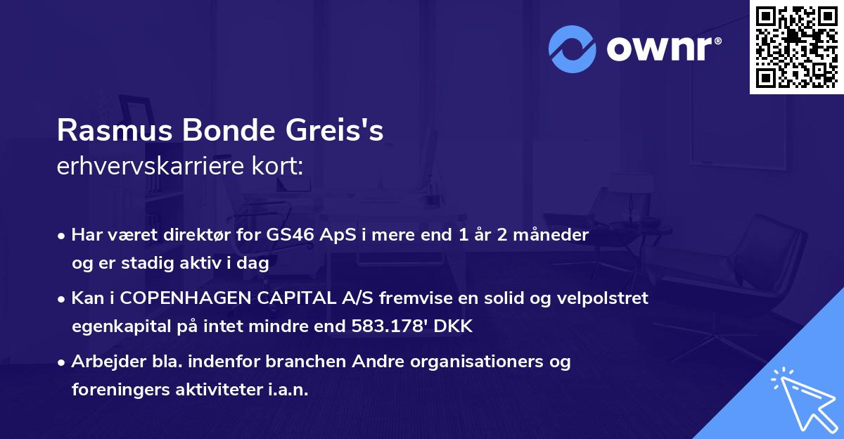 Rasmus Bonde Greis's erhvervskarriere kort