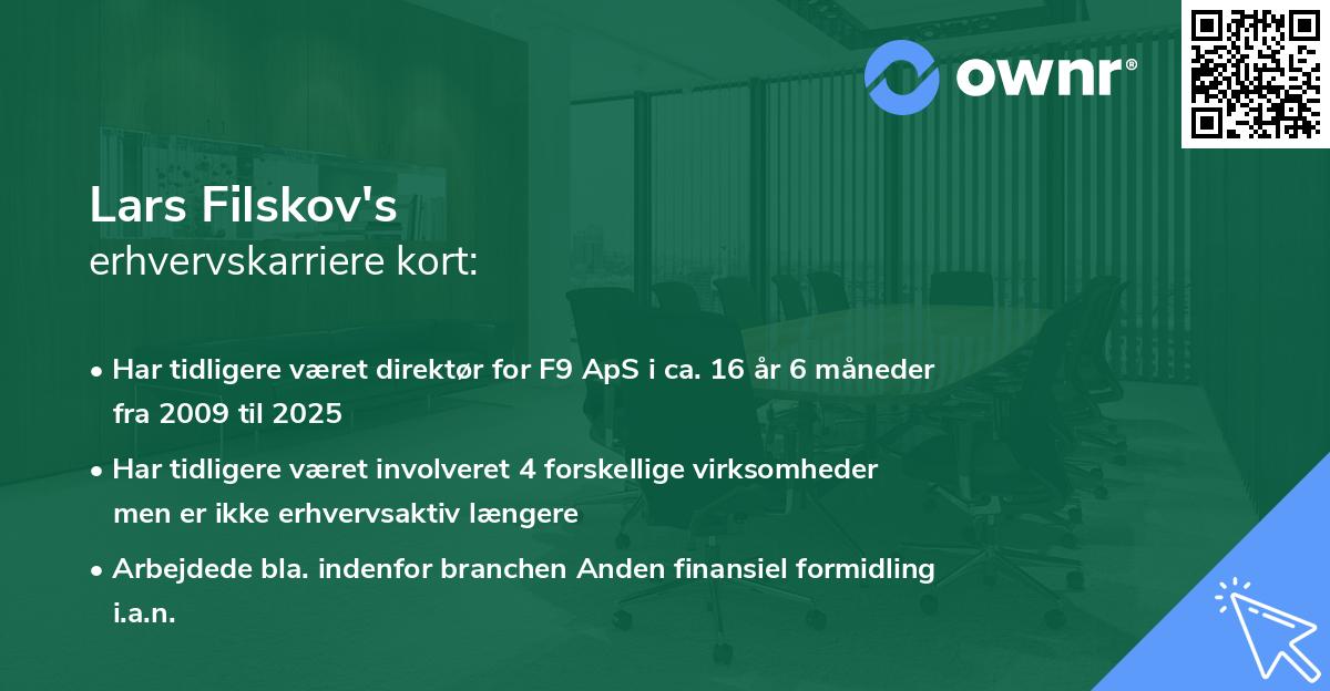 Lars Filskov's erhvervskarriere kort