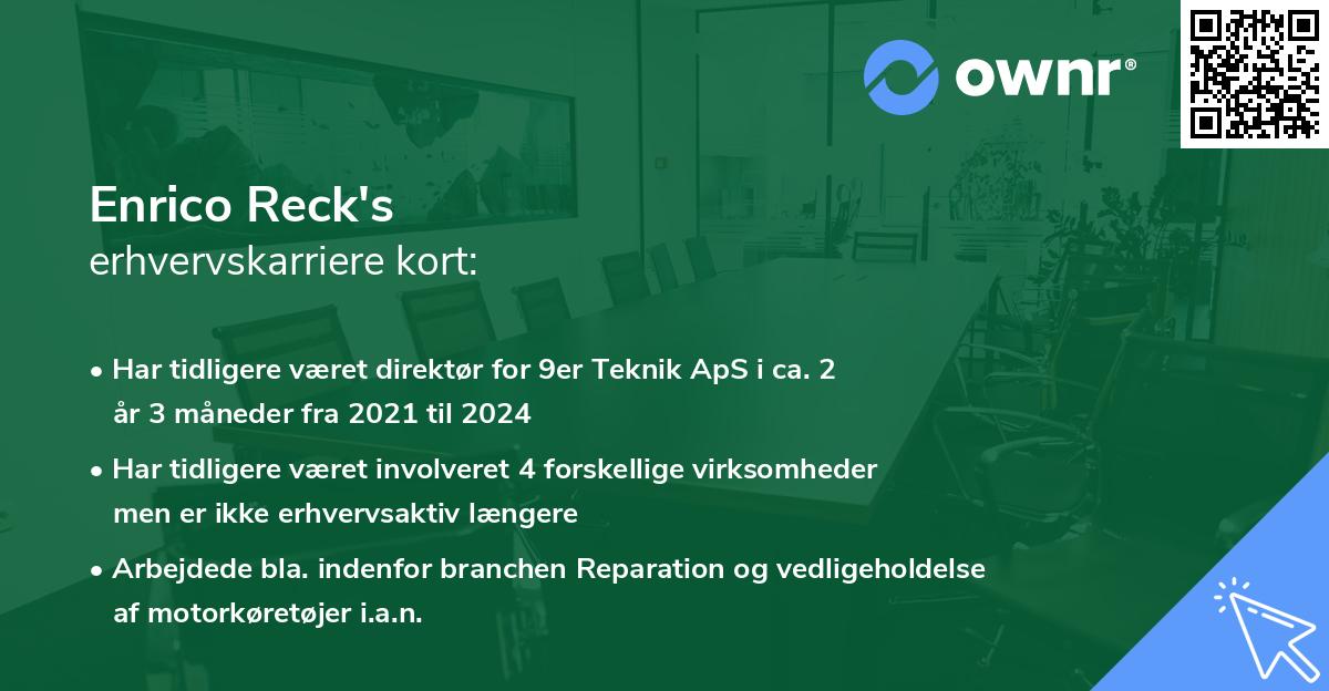 Enrico Reck's erhvervskarriere kort