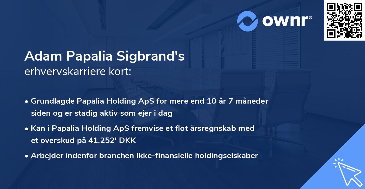 Adam Papalia Sigbrand's erhvervskarriere kort