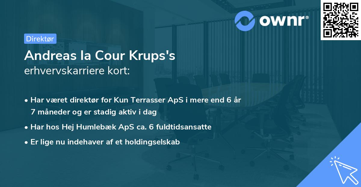 Andreas la Cour Krups's erhvervskarriere kort