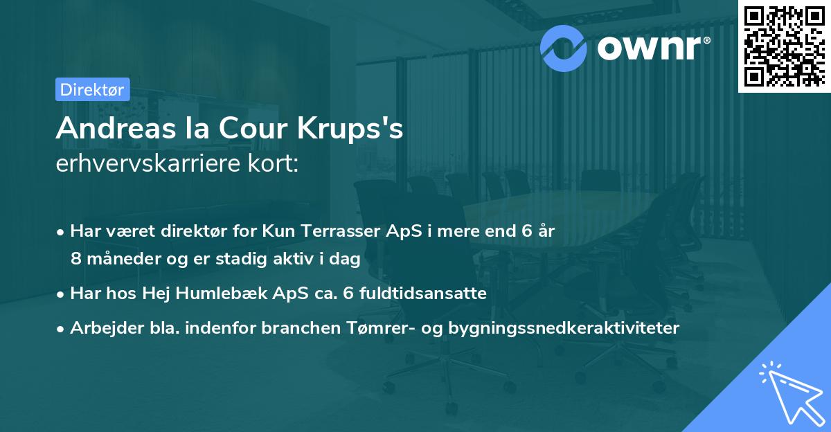 Andreas la Cour Krups's erhvervskarriere kort