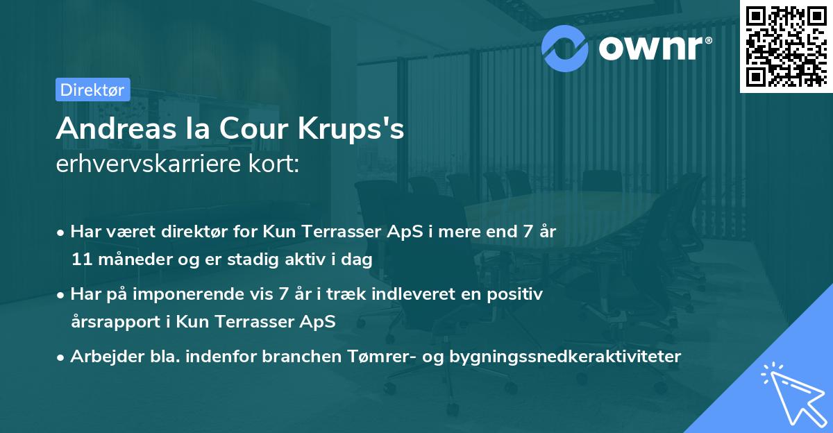 Andreas la Cour Krups's erhvervskarriere kort