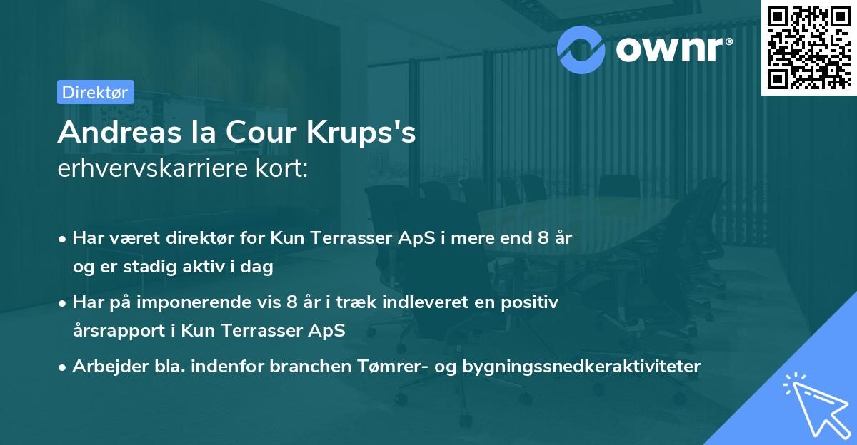 Andreas la Cour Krups's erhvervskarriere kort