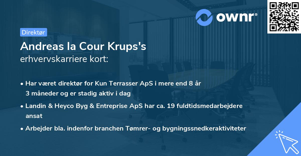 Andreas la Cour Krups's erhvervskarriere kort