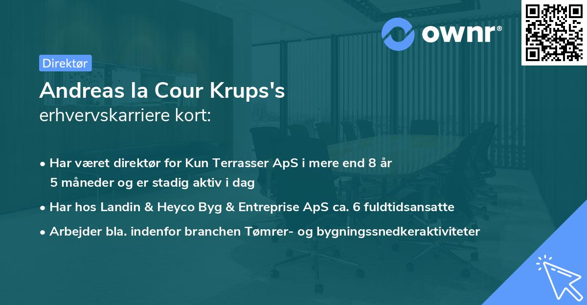 Andreas la Cour Krups's erhvervskarriere kort