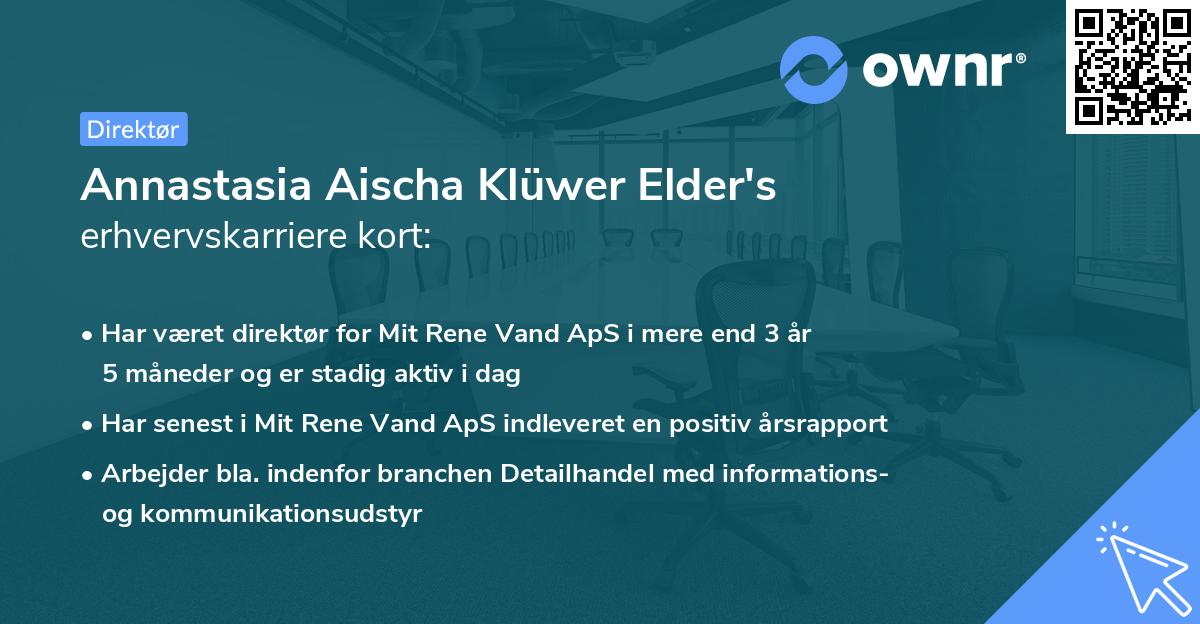 Annastasia Aischa Klüwer Elder's erhvervskarriere kort