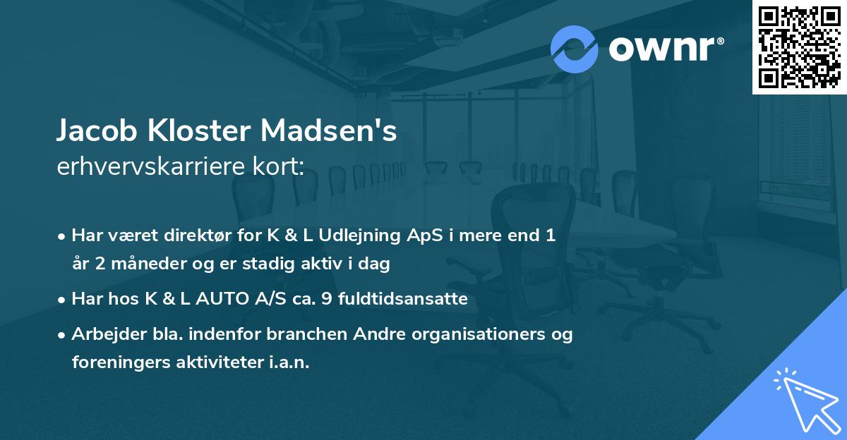 Jacob Kloster Madsen's erhvervskarriere kort