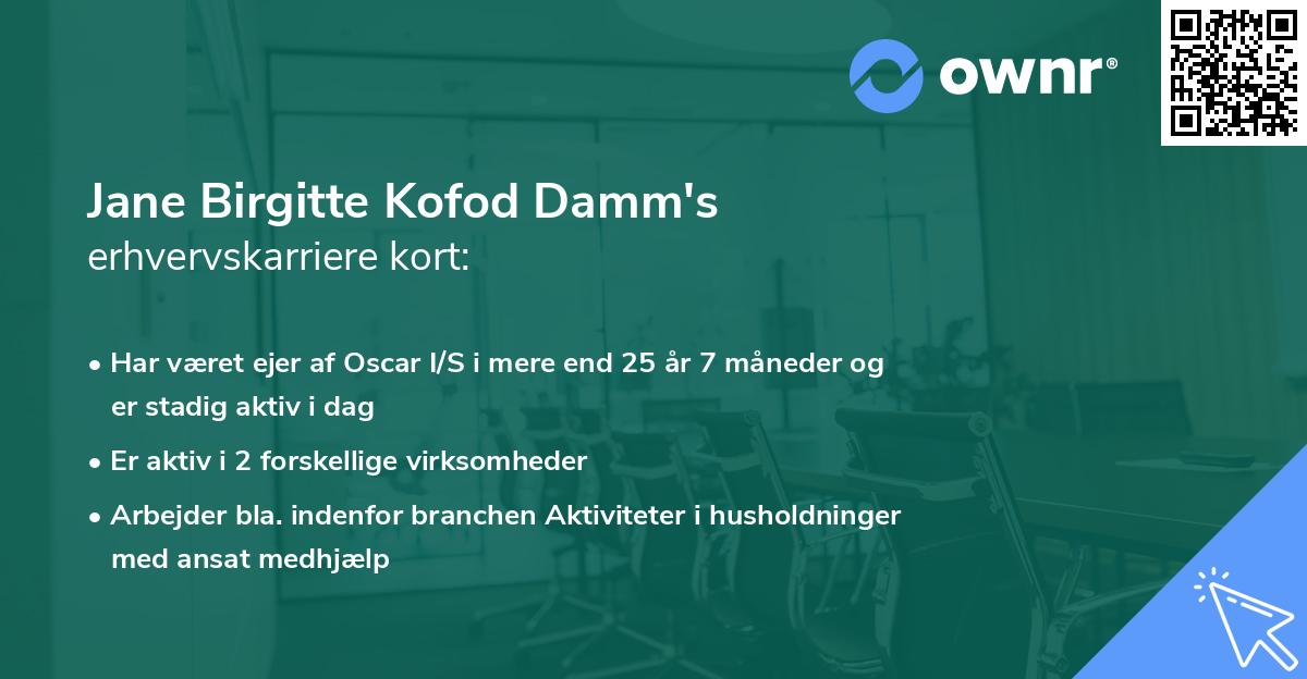 Jane Birgitte Kofod Damm's erhvervskarriere kort