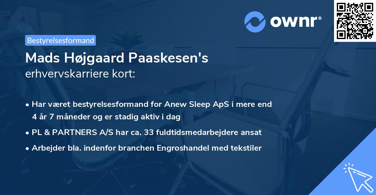 Mads Højgaard Paaskesen's erhvervskarriere kort
