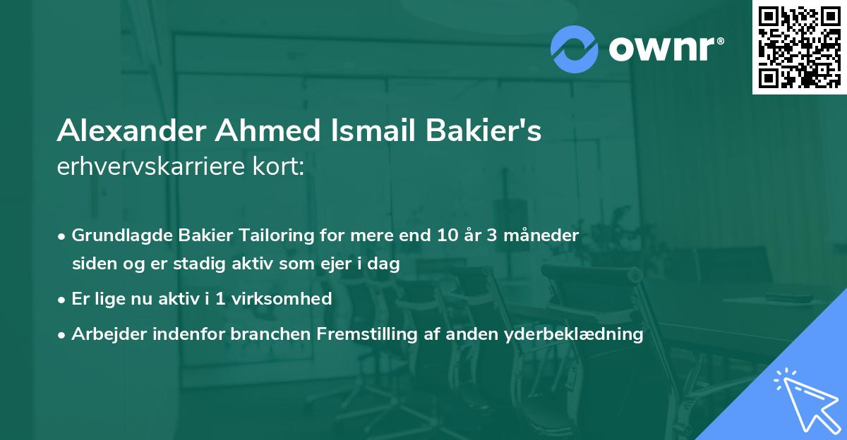 Alexander Ahmed Ismail Bakier's erhvervskarriere kort