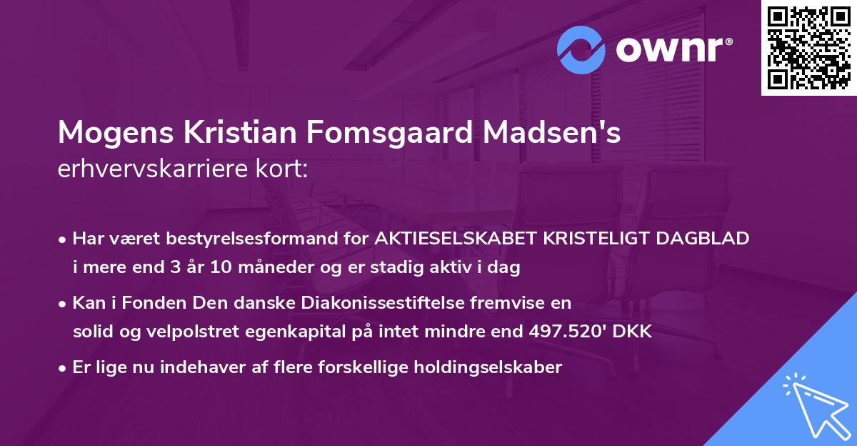 Mogens Kristian Fomsgaard Madsen's erhvervskarriere kort