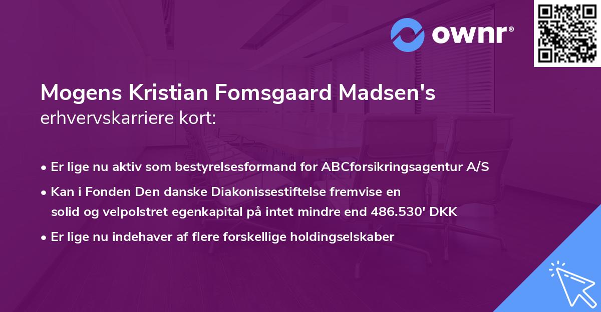 Mogens Kristian Fomsgaard Madsen's erhvervskarriere kort