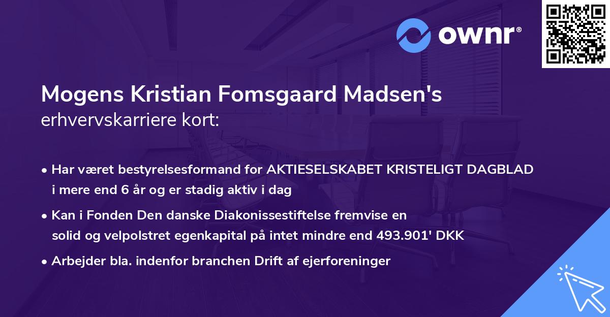 Mogens Kristian Fomsgaard Madsen's erhvervskarriere kort