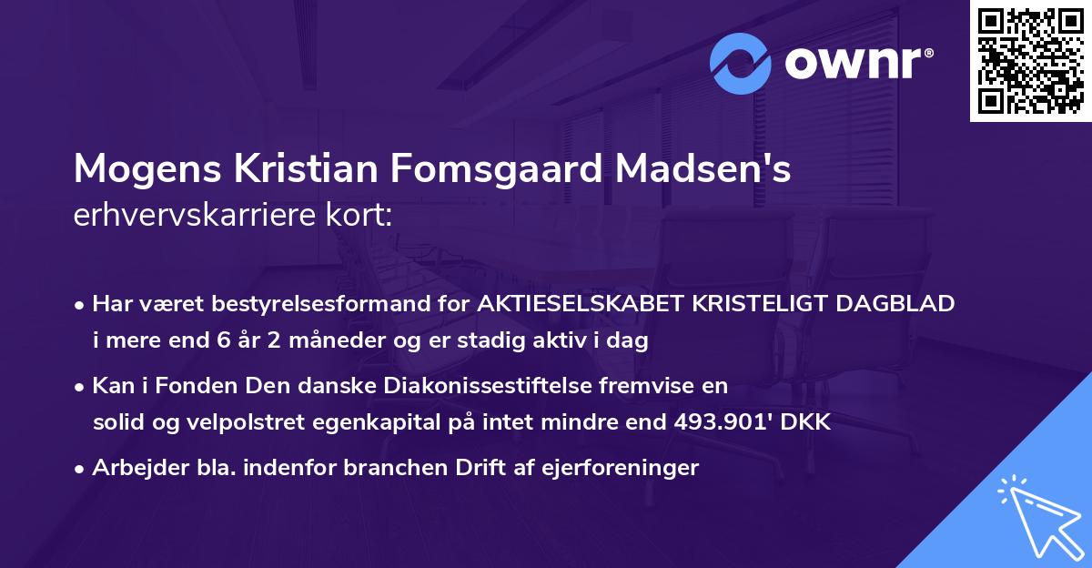 Mogens Kristian Fomsgaard Madsen's erhvervskarriere kort