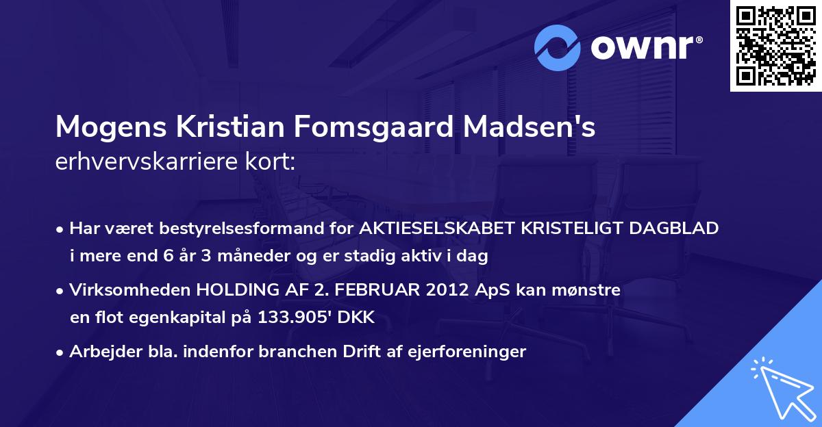 Mogens Kristian Fomsgaard Madsen's erhvervskarriere kort