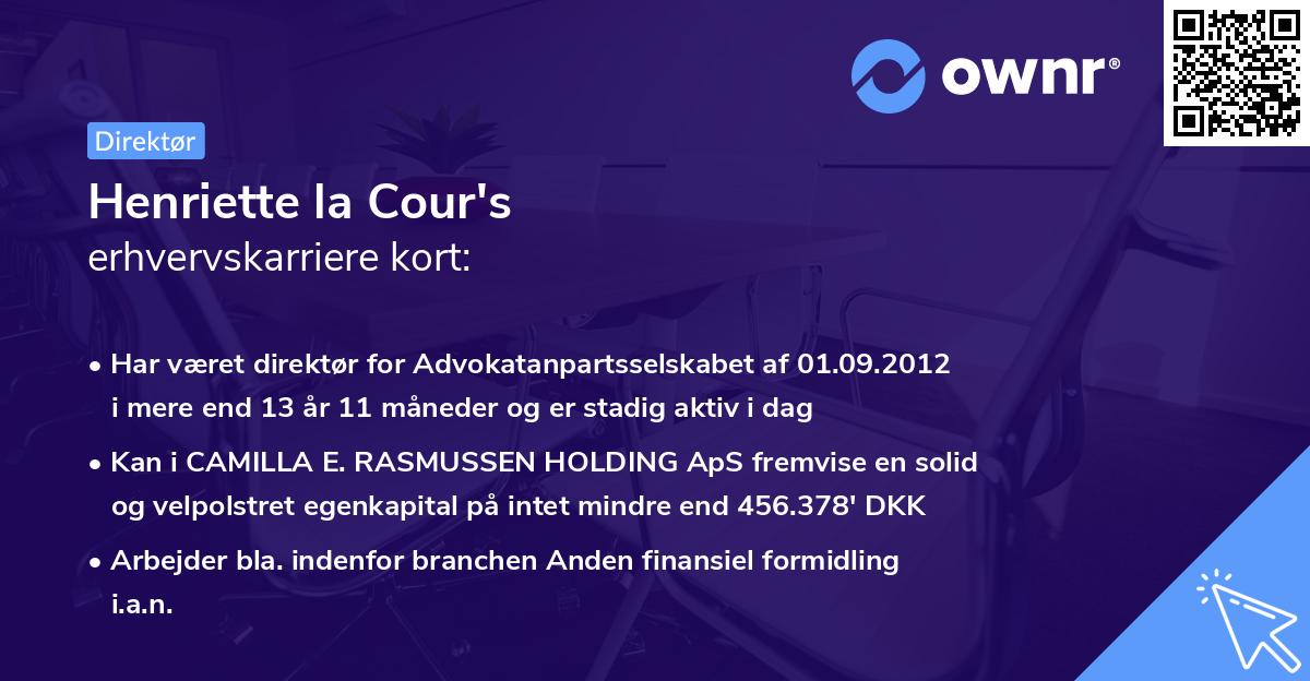 Henriette la Cour's erhvervskarriere kort