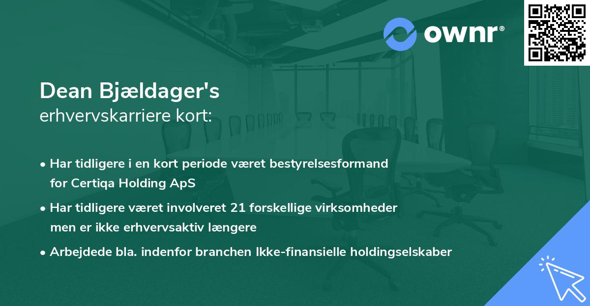 Dean Bjældager's erhvervskarriere kort