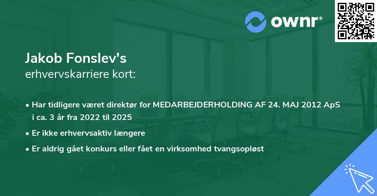 Jakob Fonslev's erhvervskarriere kort