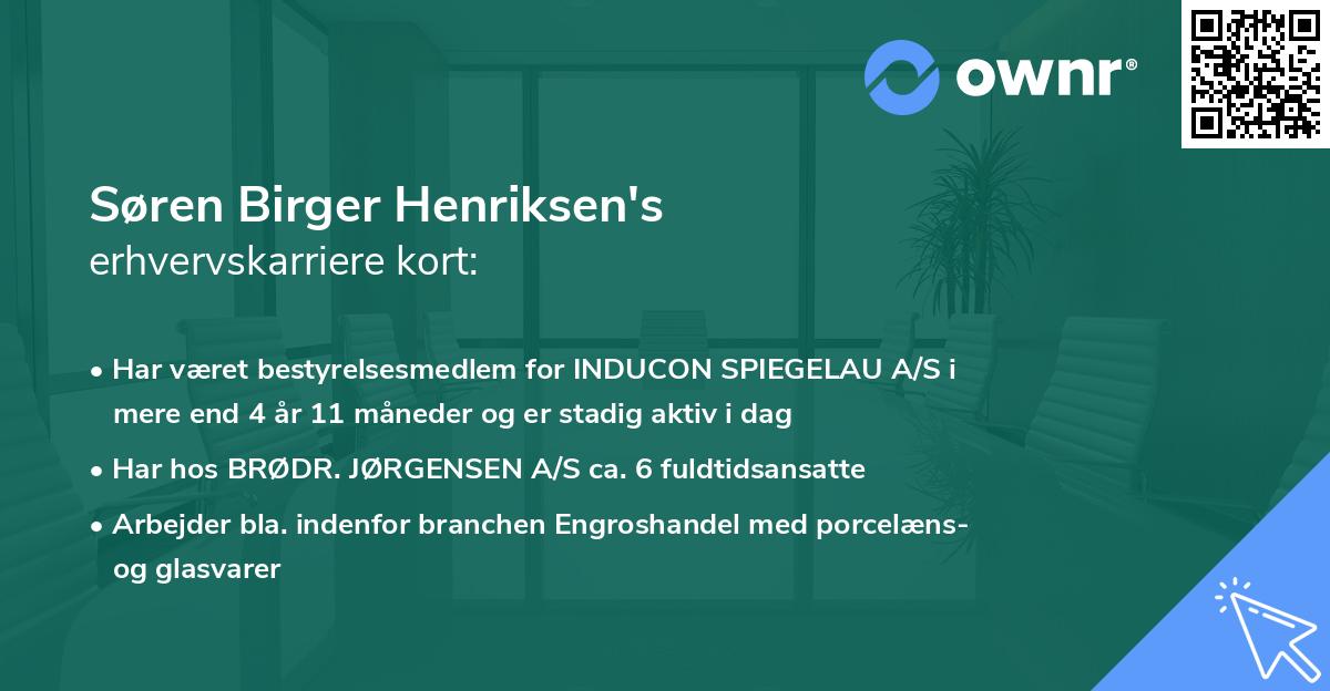 Søren Birger Henriksen's erhvervskarriere kort