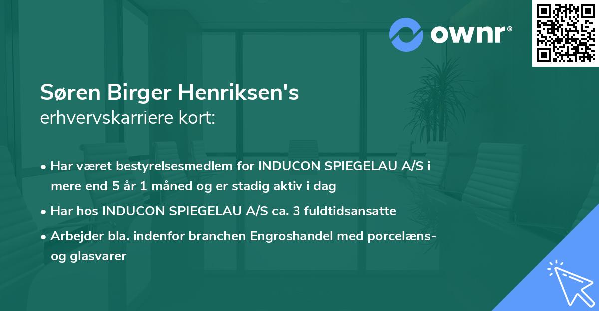 Søren Birger Henriksen's erhvervskarriere kort