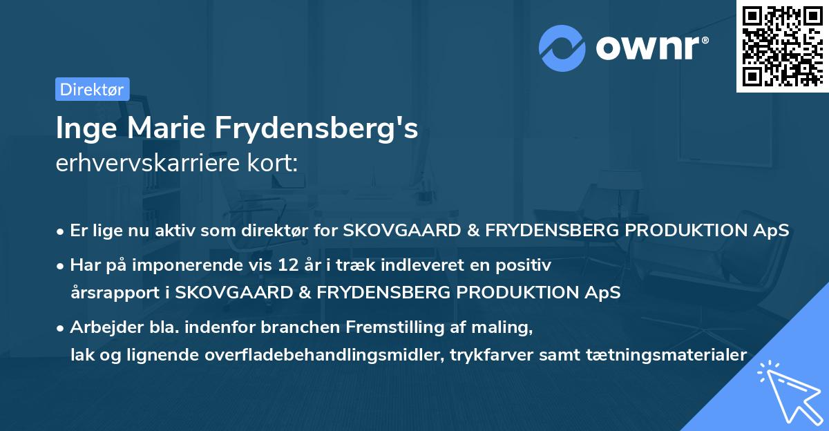 Inge Marie Frydensberg's erhvervskarriere kort