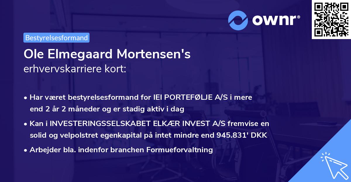 Ole Elmegaard Mortensen's erhvervskarriere kort