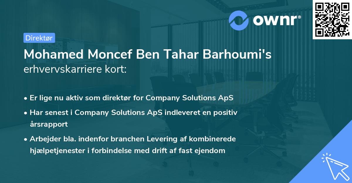 Mohamed Moncef Ben Tahar Barhoumi's erhvervskarriere kort