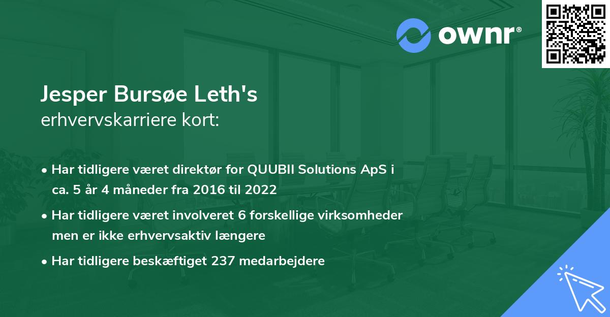 Jesper Bursøe Leth's erhvervskarriere kort
