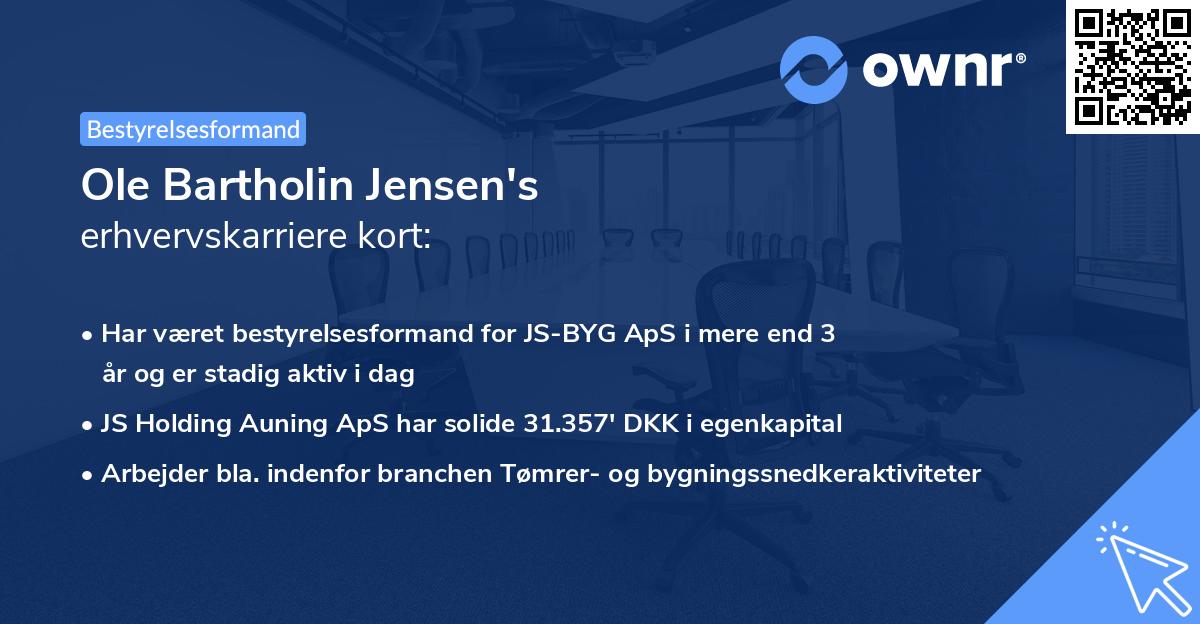 Ole Bartholin Jensen's erhvervskarriere kort