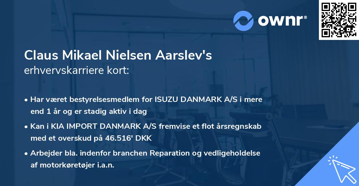 Claus Mikael Nielsen Aarslev's erhvervskarriere kort
