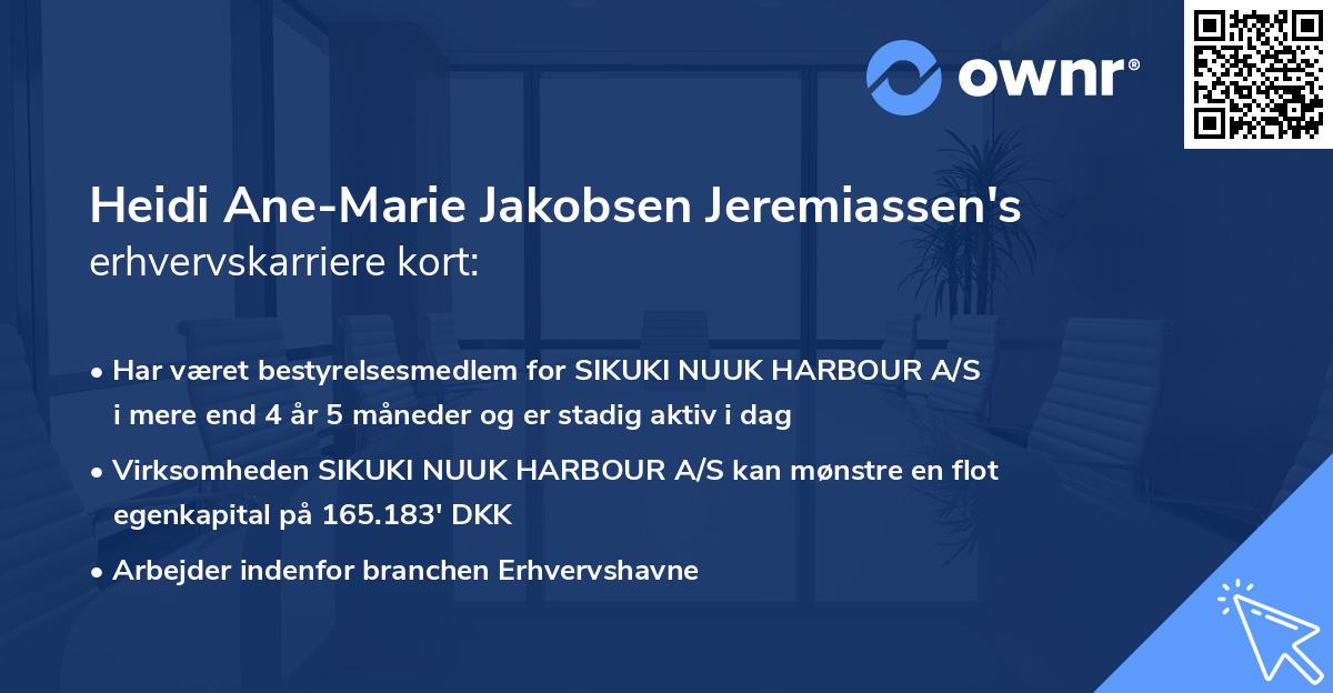 Heidi Ane-Marie Jakobsen Jeremiassen's erhvervskarriere kort