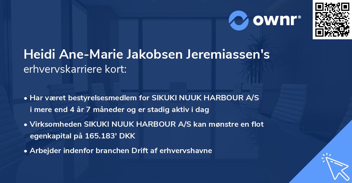 Heidi Ane-Marie Jakobsen Jeremiassen's erhvervskarriere kort