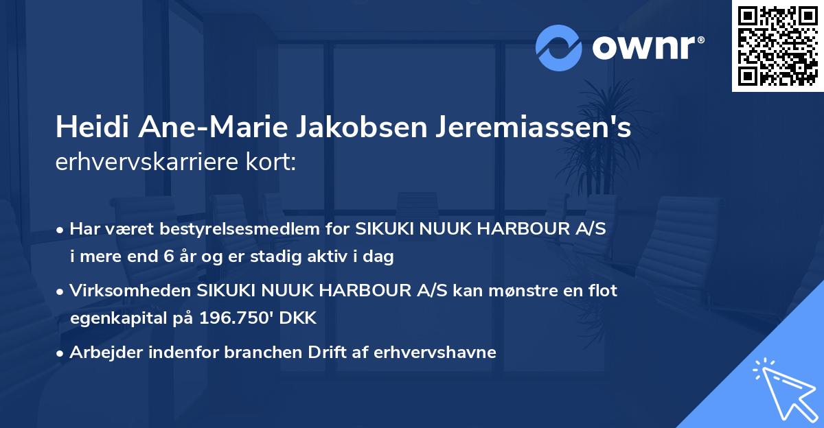 Heidi Ane-Marie Jakobsen Jeremiassen's erhvervskarriere kort