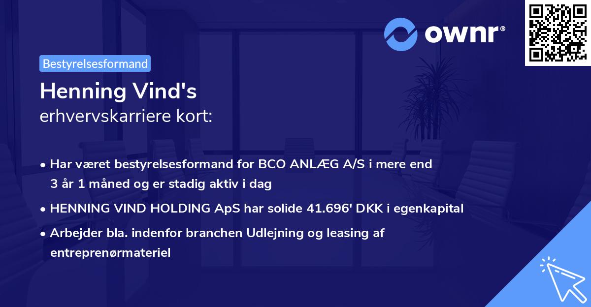 Henning Vind's erhvervskarriere kort